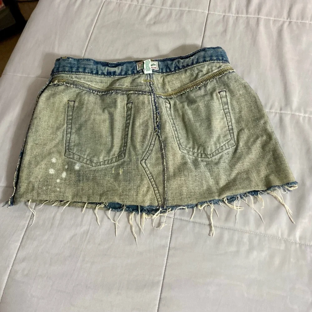 Abercrombie & Fitch Sz 4 Vintage Y2K Distressed Denim Micro Mini Skirt Raw Hem